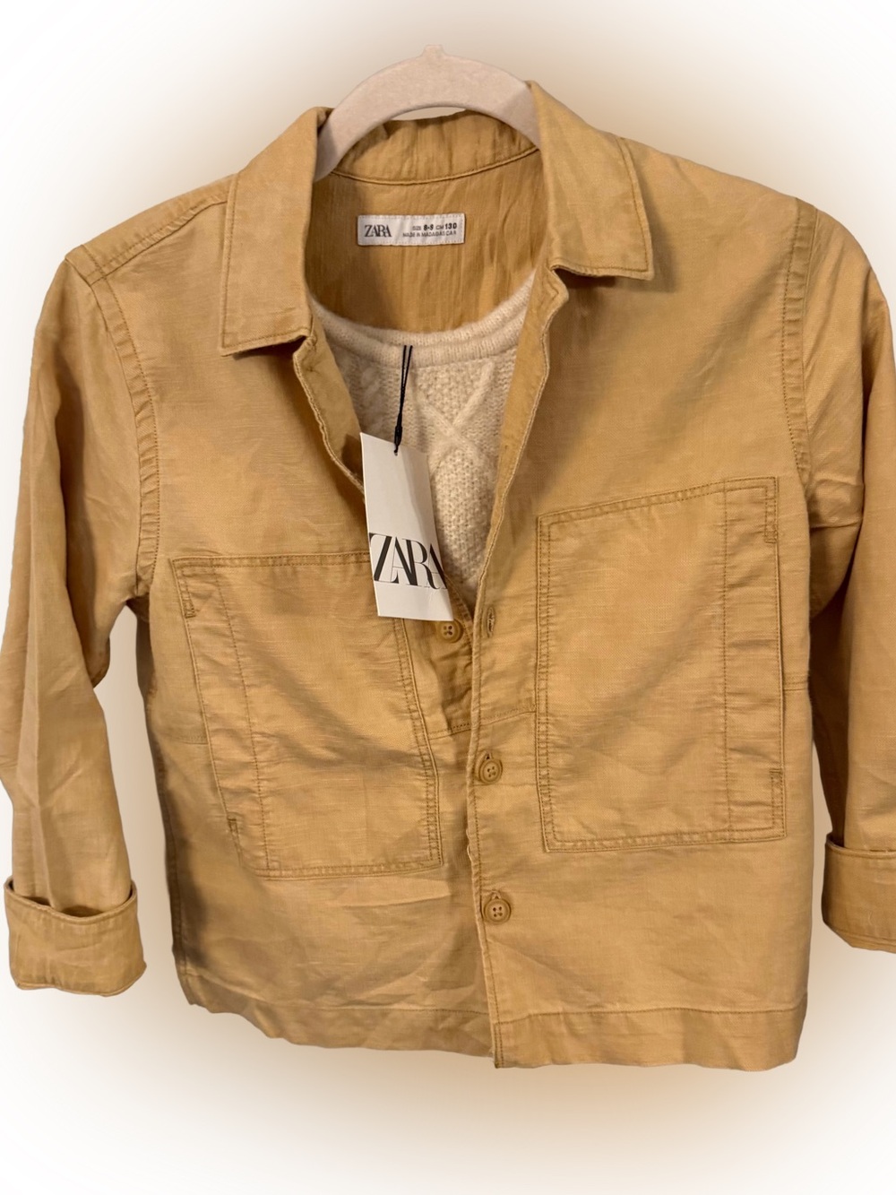 Zara Girls 2 Piece Set Utility Jacket Mustard, Cable Knit Tank Sz 8-9 Yrs